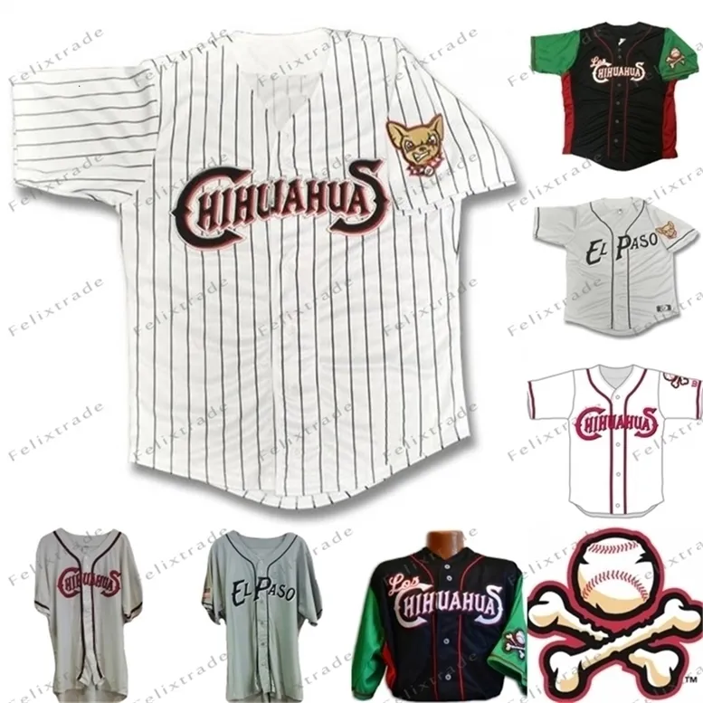 GlnMitNess Herren El Paso Chihuahuas Jersey Home Road Baseball Trikots Benutzerdefinierte 100 % Stickerei Weiß Grau Hemden genäht