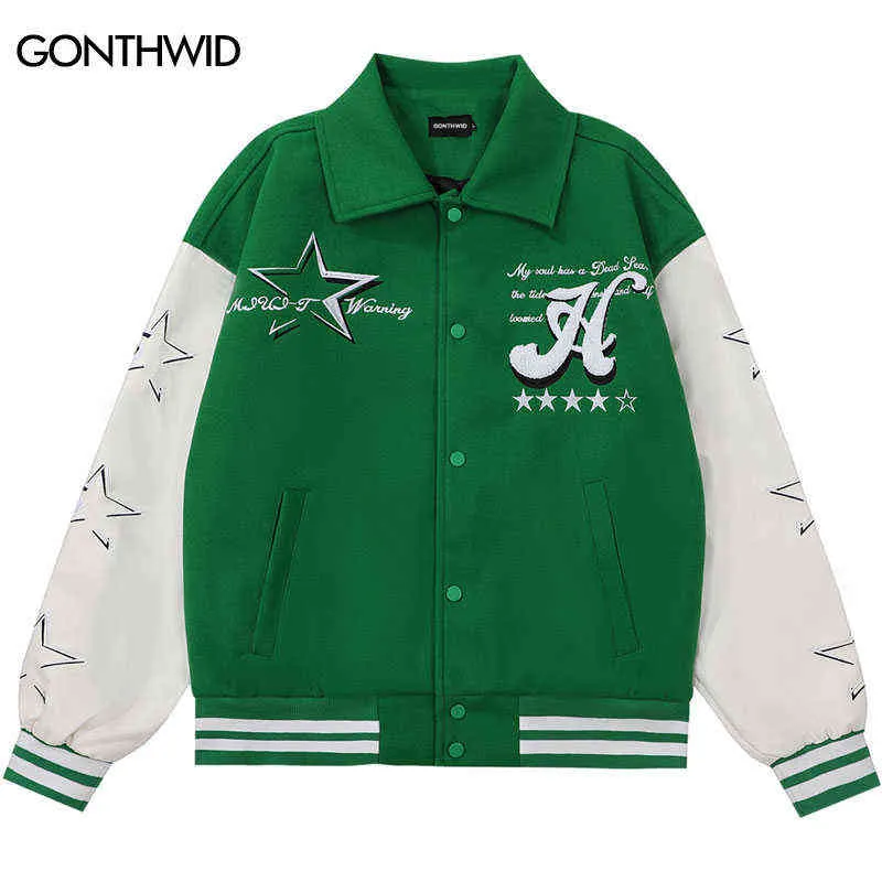 Kurtki męskie kurtka baseballowa Y2K Streetwear Hip Hapoidery Letter Star Bomber Płaszcze 2022 Vintage HARAJUKU Patchwork Kurtka Para T220914