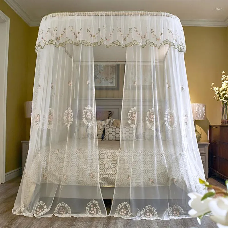 Mosquito Net Luxury White Princess Style Landing U Type Guide Rail Stainless Steel Frame Bedding Sets Room Decoration