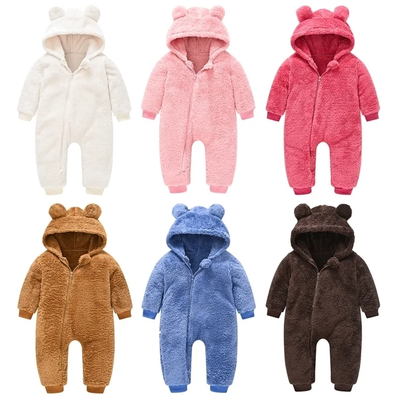 Rompers nascidos do bebê vestuário de inverno roupas de meninos roupas de lã polar de folhas de garotas de garotas gerais 220919