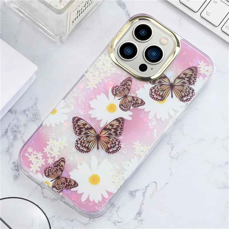 iPhone 15 14 Plus 13 12 11 Pro XS XR X Phone Beautiful Flollal Plating Clear Case Cover Cover Girls 200pcs