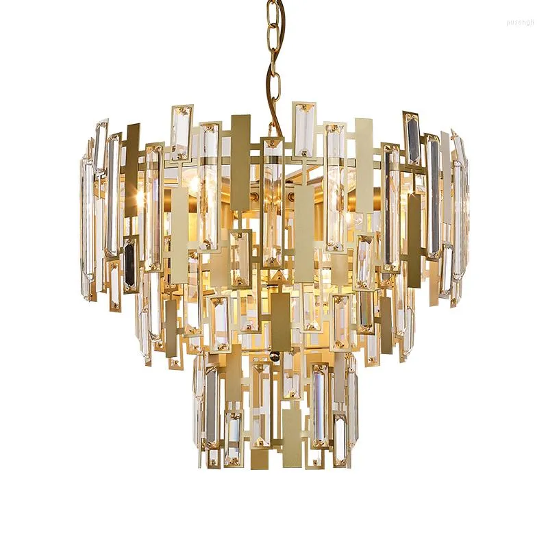 Chandeliers Round Design Champagne Chandelier Living Crystal Lamp AC110V 220v Metal Hanglamp Dinning Room Light Fixtures