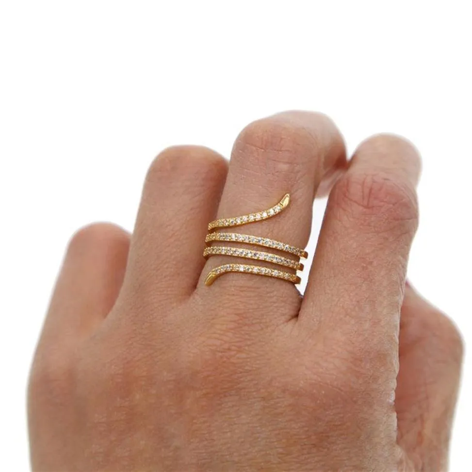 Gouden kleur vergulde dunne ring voor vrouwen meisjes trouwfeest elegante sierlijke stack cz verharde slangvorm midi vinger eenvoudige schattige ring231x