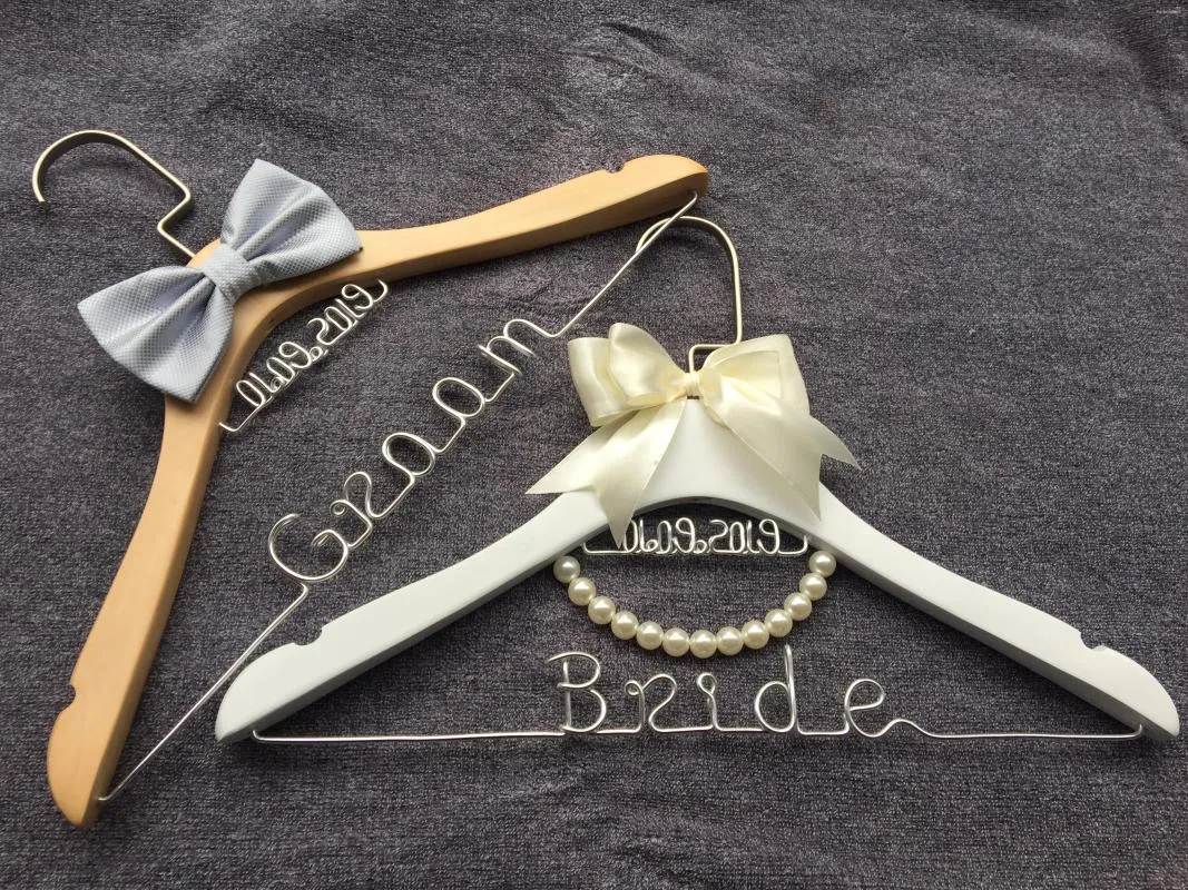Party Supplies Personalized Wedding Hangers Bride And Groom SET Custom Bridal Dress Hanger Handmade Shower Gift