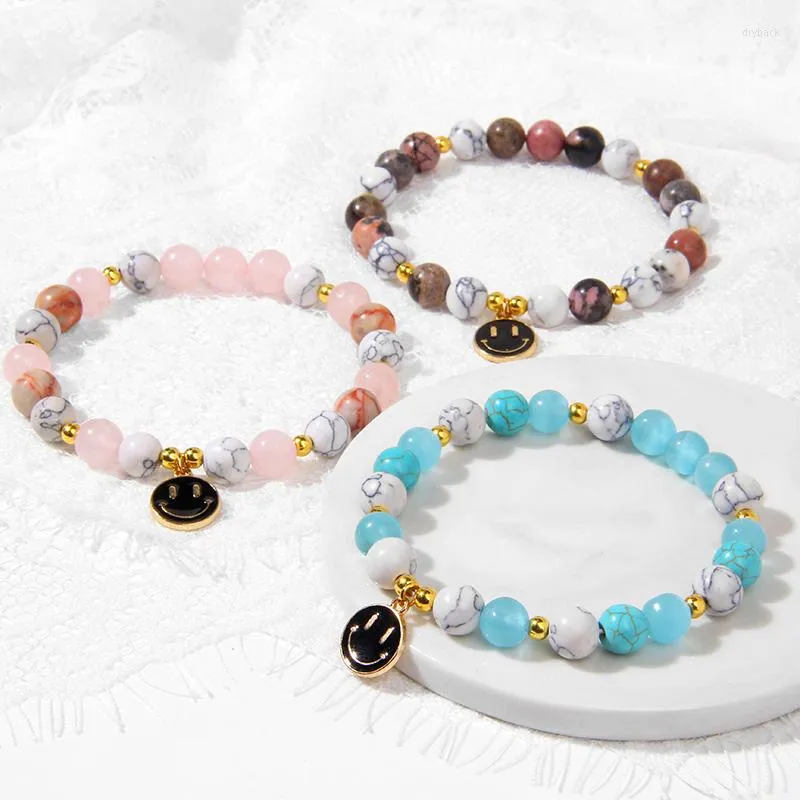 Strand Round Turquoise Agates Amethysts blandade leende charm pärlor armband fest helande gåvor smycken för unisex