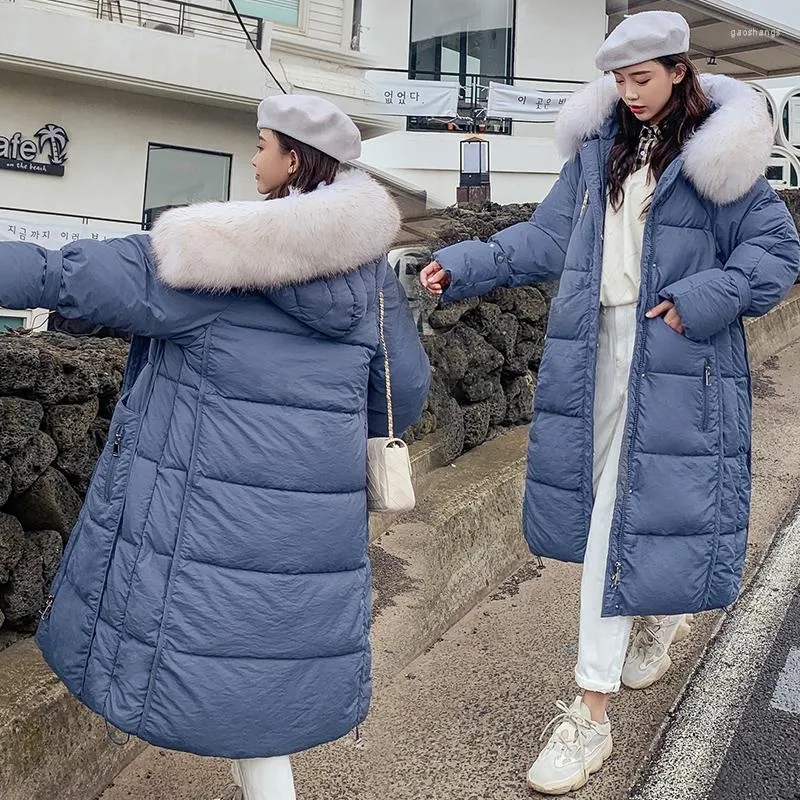 Gabardina para mujer, chaqueta de algodón de invierno para mujer, abrigo para mujer con cuello de piel grande, Parka acolchada de algodón con capucha, abrigo largo cálido para mujer