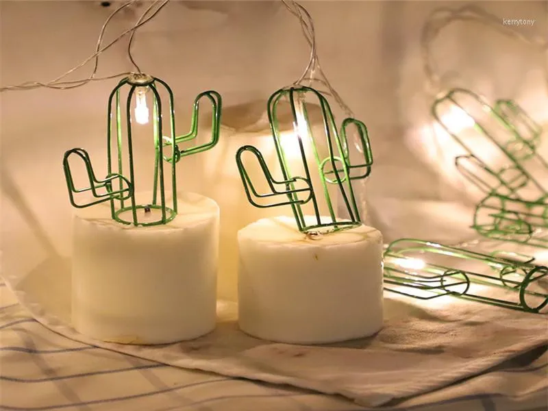 Cuerdas Claite LED Green Cactus String Lights 10/20 USB Batería Operada Luz de metal intermitente para fiesta Jardín de vacaciones