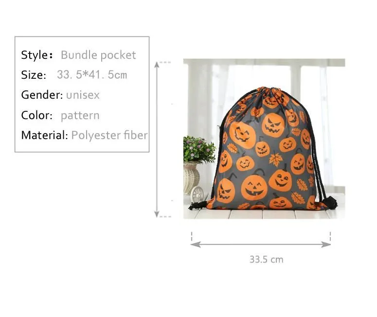 Party Supplies Halloween Candy Gift Bag Bundle Pocket Pumpkin Skull Printing Drawstring Backpack Drawstring-Bag Multi Styles Backpacks SN4834