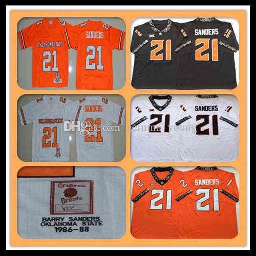 Ws American College Football Wear 1986-1988 Retro NCAA Uomo Oklahoma State OSU 21 Barry Sanders College Football Maglie Cheap Sanders Universit