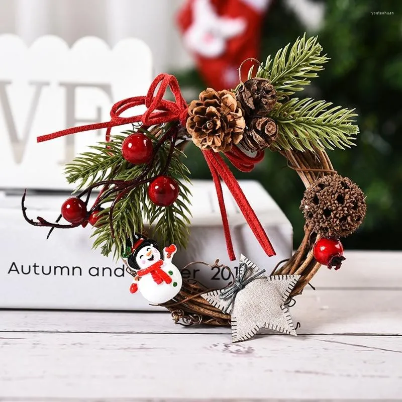 Dekorativa blommor 10 cm Creative Mini Christmas Wreath Diy Xmas Tree Rattan Ornaments Decorations For Home 2022 Year Navidad