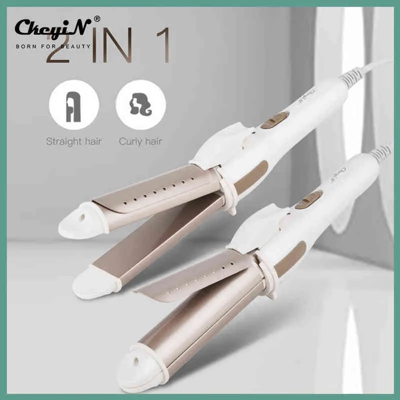 Prostownicze do włosów 2 w 1 mini prostoczewnica Różdżka Curling 200 Flat Iron Hair Curler Szybkie ogrzewanie Iron Iron Dry Dual Użycie 220V 31 T220916