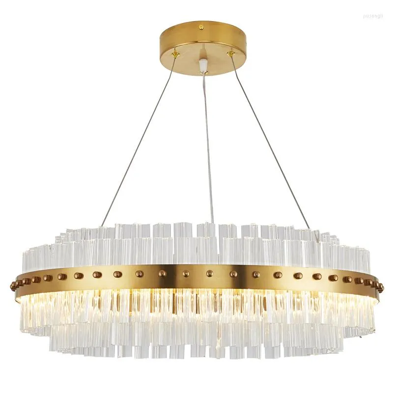 Kronleuchter Wohnzimmer LED-Kronleuchter Moderne Luxus-Kristalllampe Doppelglas-Aufhängungsschicht Esszimmerbeleuchtung Gold