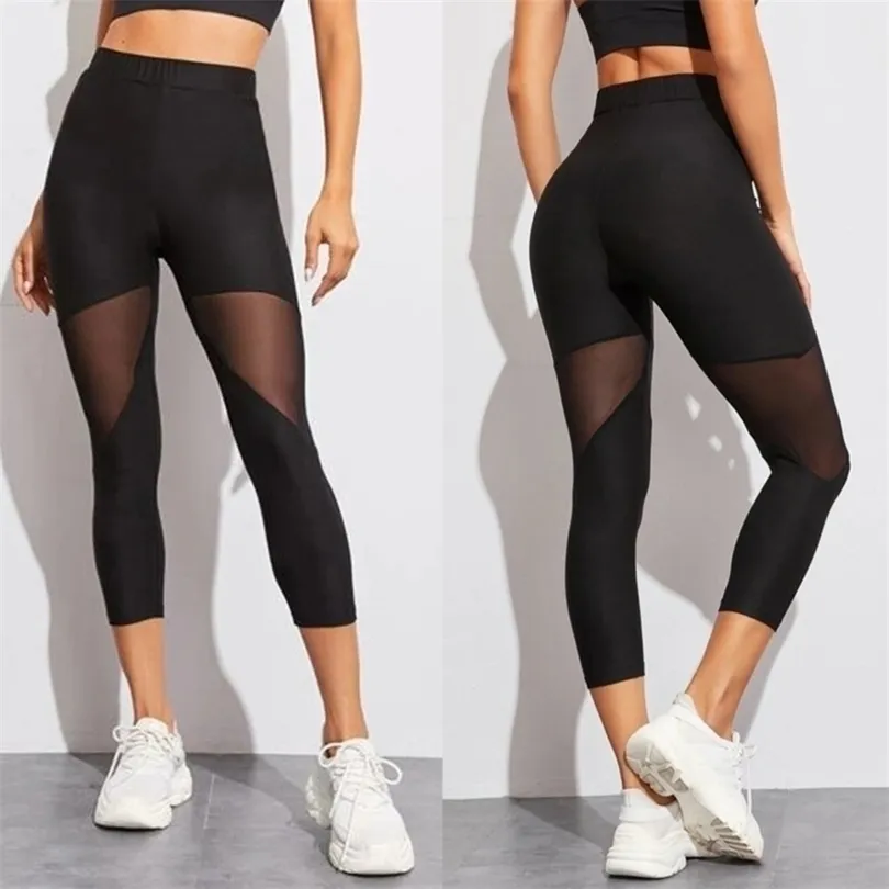 Mulheres leggings preto retalhos malha jeggings leggins feminino elástico calça fitness 220919