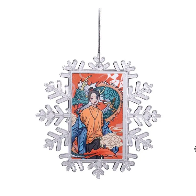 2022 transfert thermique flocon de neige acrylique décorations de noël pendentif sublimation consommables vierges ornements BBE14288