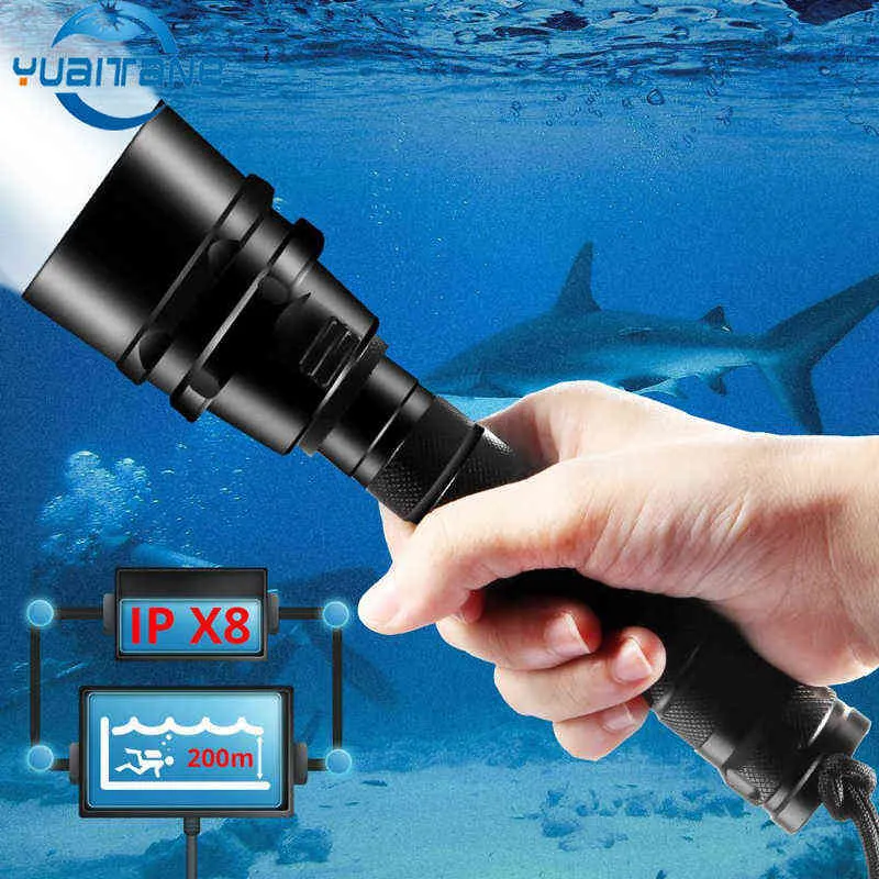 IPX8 Tauch-Taschenlampe, professionell, extrem leistungsstark, 5T6, wasserdicht, Tauch-Taschenlampen, Unterwasser-Taschenlampe, verwenden Sie 18650 Batterie J220713