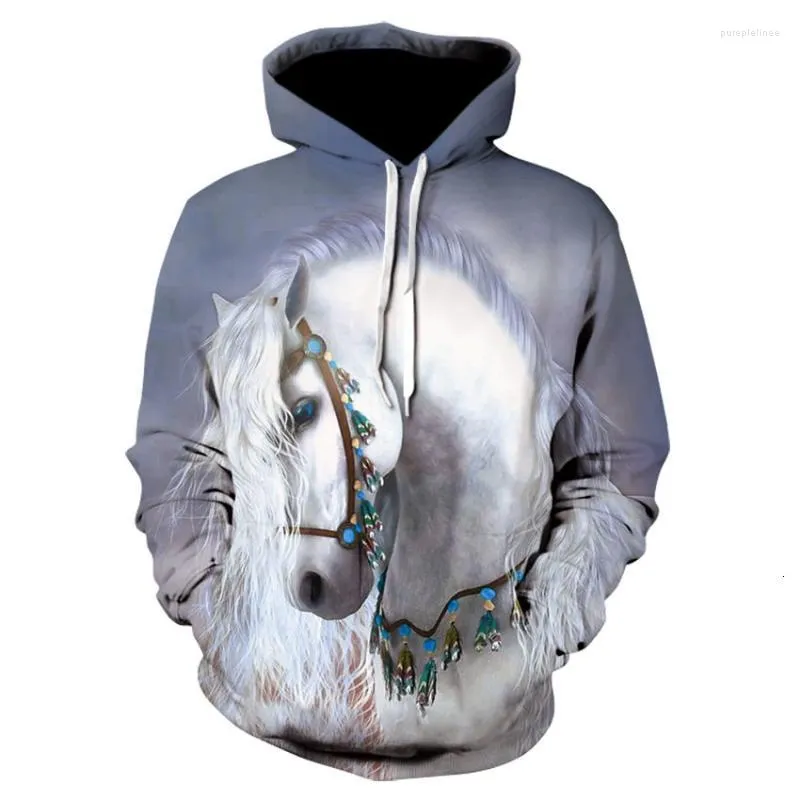 Hommes sweats à capuche hommes sweats 2022 mode sweat hommes/femmes 3d blanc cheval Animal motif unisexe Streetwear à capuche hiver