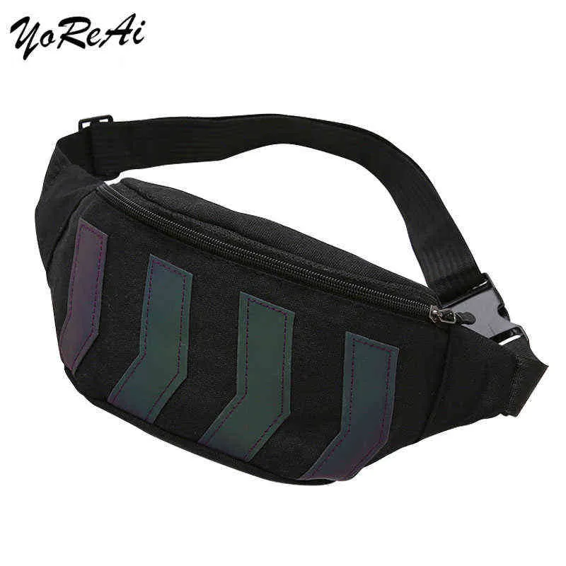 Yorai Women Canvas Fanny Hip Bag Casual Sport Strip Mens Fashion Belt Pack New Shoulder Diagonal P￥sar Utomhus Br￶stp￥se J220705