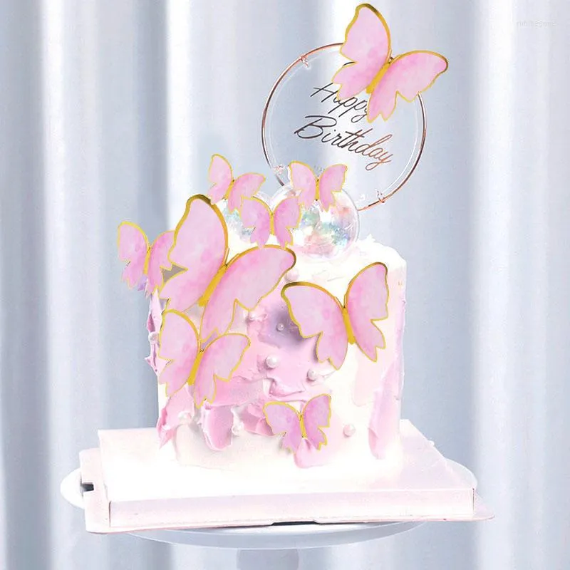 Feestelijke benodigdheden 1set roze paarse vlinder cake topper