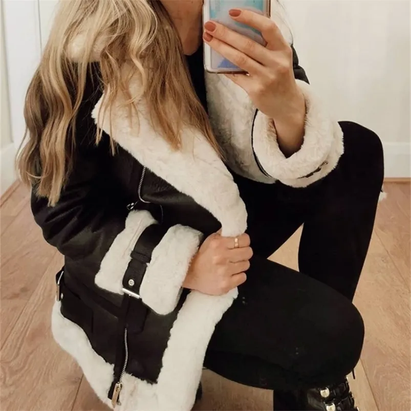 Women's Leather Faux AiLegogo Autumn Winter Coat Women Pu Soft Black White Sheepskin Fur Jacket Female Outwear Casaco Feminino 220919