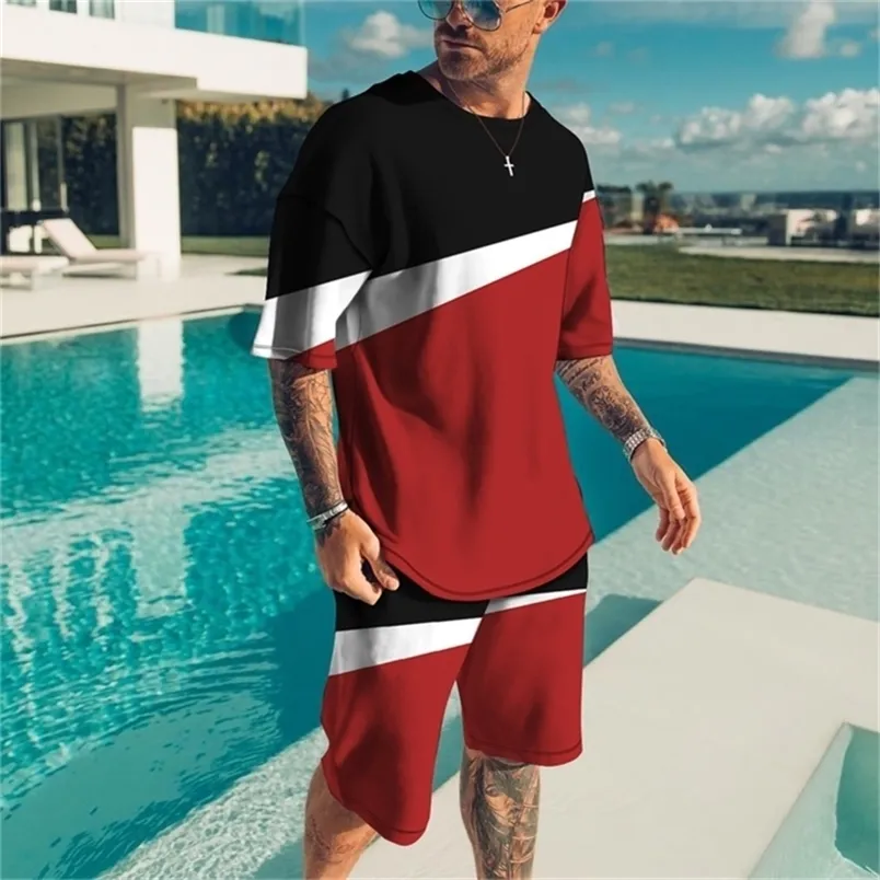 Trechsuits masculinos T-shirt shorts de camisetas impressos 3D Definir roupas de roupas esportivas de roupas de roupas esportivas O pescoço de manga curta geometria 2220919