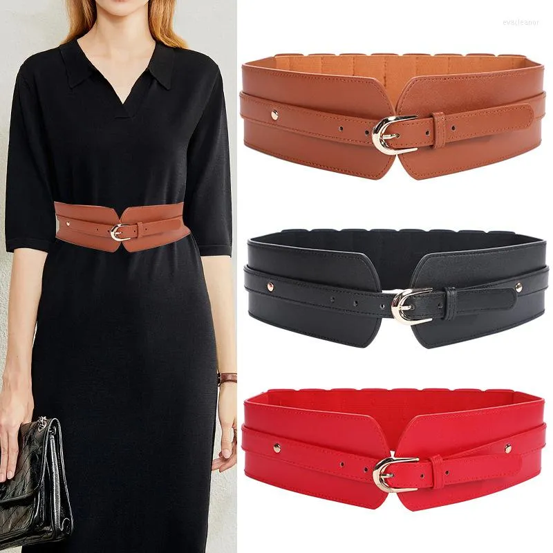 Belts Wide Belt For Women Fashion Elastic Stretch PU Leather Pin Buckle Waist Strap Lady Dress Coat Corset Waistband Clothes Accessory