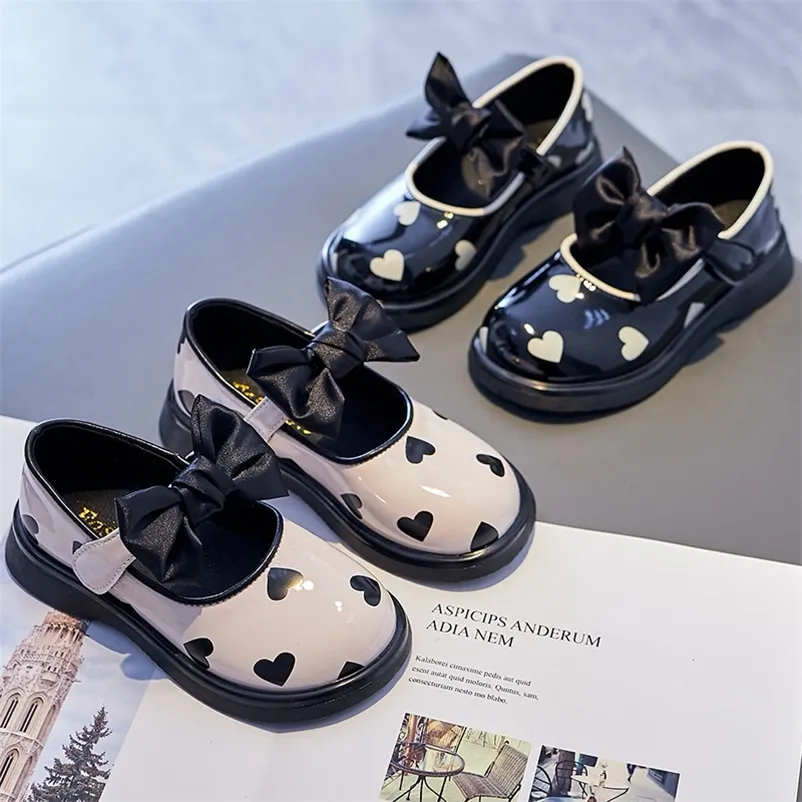 Sneakers Girls Leather Shoes Spring Fashion Cute Children Shallow Assorted Baby Princess Soft Love with Bow Sweet Mary Janes 220920