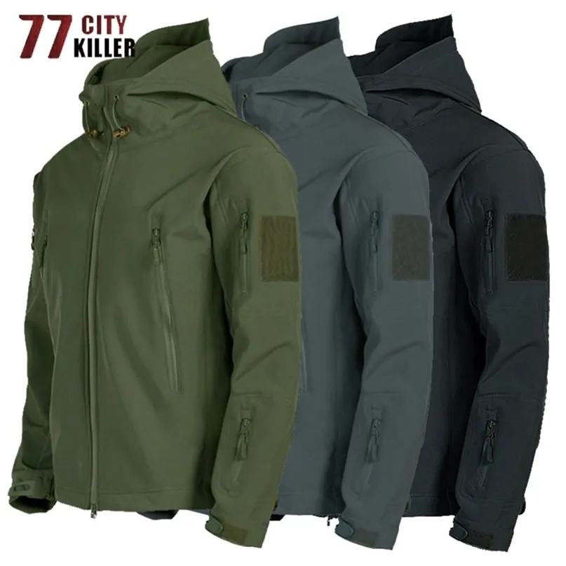 Vestes pour hommes Veste tactique hommes peau de requin coquille souple militaire coupe-vent imperméable armée combat hommes vestes à capuche bombardier manteaux mâle S-4XL 220919