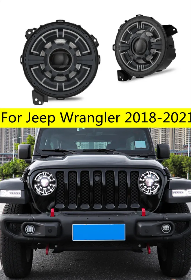 المصابيح الأمامية LED LED لسيارة Jeep Wrangler 20 18-2021 Lead Lights High Beam أثناء النهار الجري.