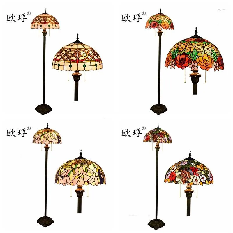 Floor Lamps European Tiffany Color Glass Living Room Lamp Bar Restaurant Study Grape Rose Garden