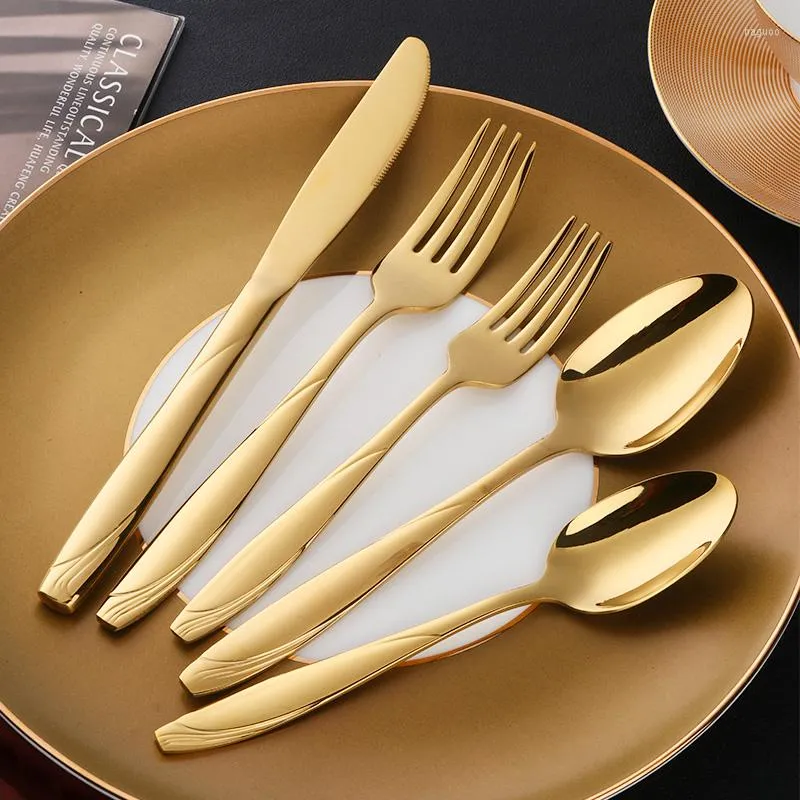 Flatware Sets Set 5Pcs/ Gold European Dinnerware Knife 304 Stainless Steel Western Golden Cutlery Kitchen Luxury Tableware Dinner