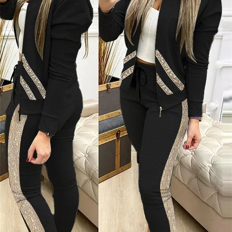 Pantalon deux pièces pour femmes printemps automne femmes 2 ensemble tenues survêtement haut à glissière et costume de Sport décontracté hiver 2 femme vêtements 220919