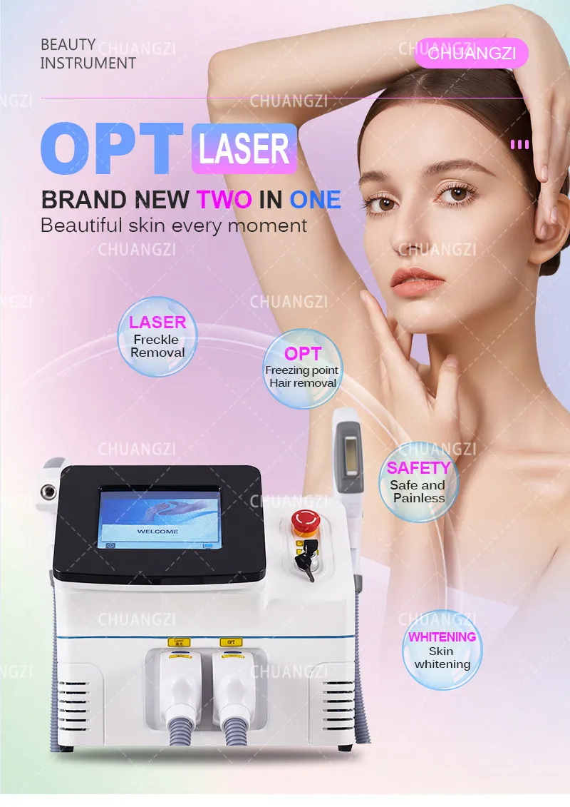 레이저 머신 2in1 Opt Q 스위치 ND YAG 레이저 문신 제거 주근깨 리모바 피부 회춘 전문 장비 532 755 1064NM