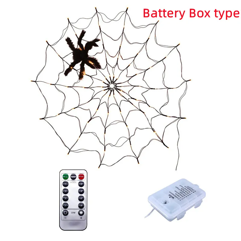 LED Strings Halloween Spider Web Lights USB/Battery Powered 8 Modes 100cm 70 LEDs Net Lights for House Yard Garden Scary Theme Decoration