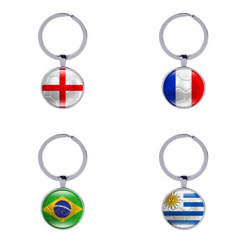 32 Teams World Flag Soccer Keychain Set Spain & Brazil Car Key Holders