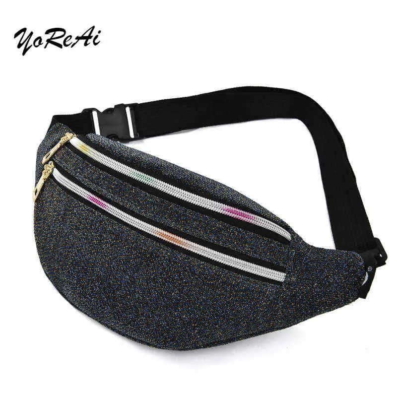 Ny Belt Bag Korean Breast Crossbody Feni Belly S Women Girl Gift Pouch Present Telefon holografisk Fanny Pack Shiny J220705