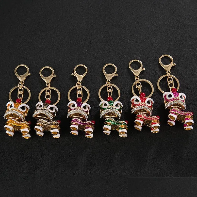 Keychains Fine Key Chain Creative Small Gift Chinese stijl Lion Dance Kirin Alloy Fashion Girls Bag Ornament Mobile Hangende C3 Drop D DHHCW