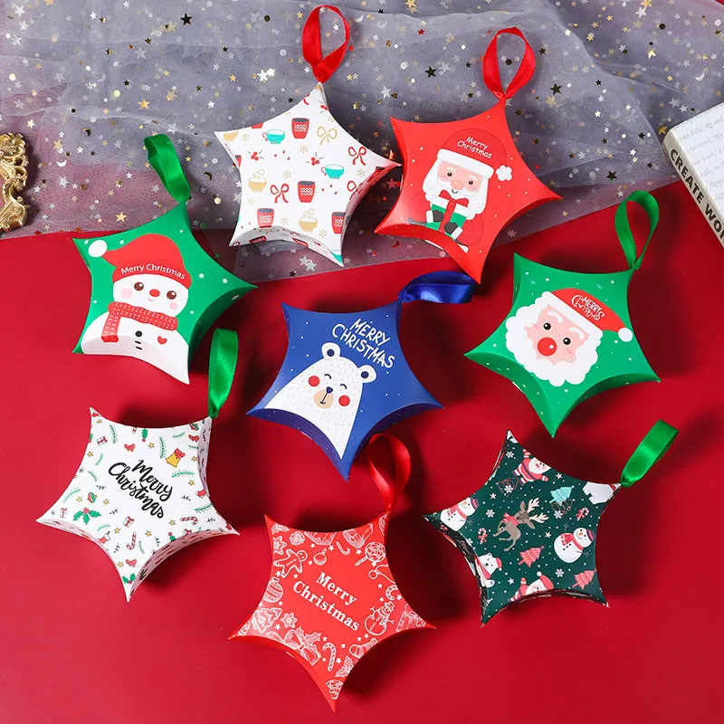 Weihnachtsgeschenk-Leckerei-Boxen mit Bändern, Kraftpapier-Weihnachtsboxen, Süßigkeiten, Kekse, Papierbox für Weihnachten, Party, Gastgeschenke, Lieferungen MJ0819