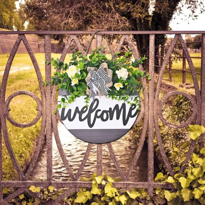 Decoratieve bloemen Tuin welkom bord houten bloem krans lente bruiloft hangende voordeur muur hangerse decoratie