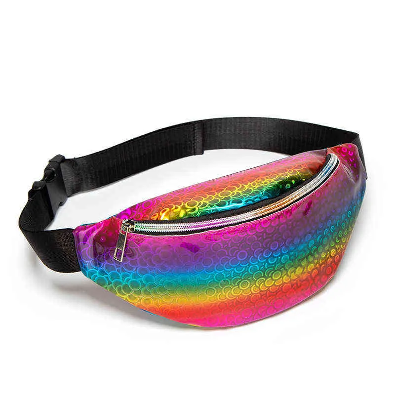 Ny midjep￥se Rainbow Color paljetter Fanny Pack Wallets Chest Luits Women Girl Travel Mobiltelefon J220705