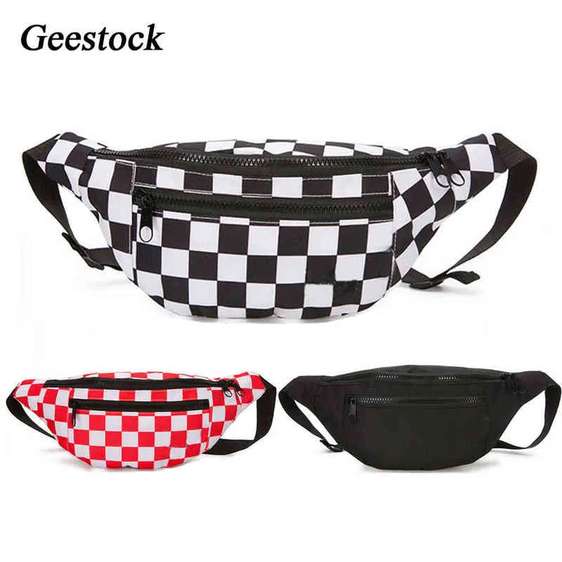 Geestock Women Werist Fashing Fashion Plaid Hip Hop Belt Bags Ladies Stest Cours Bag عالية السعة الموز فاني حزم الهاتف J220705