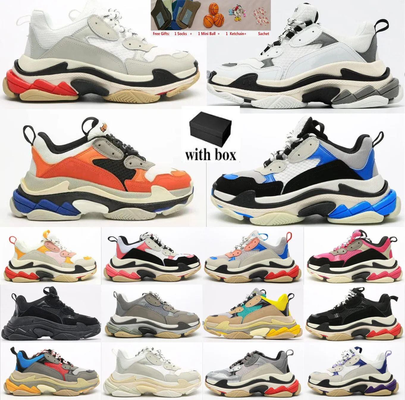 Triple S Men Women Designer Casual Shoes Platform Sneakers 17fw Clear Sole Black White Gray Red Pink Blue Royal Green Mens Trainers Jogging Walking with Box 36-45