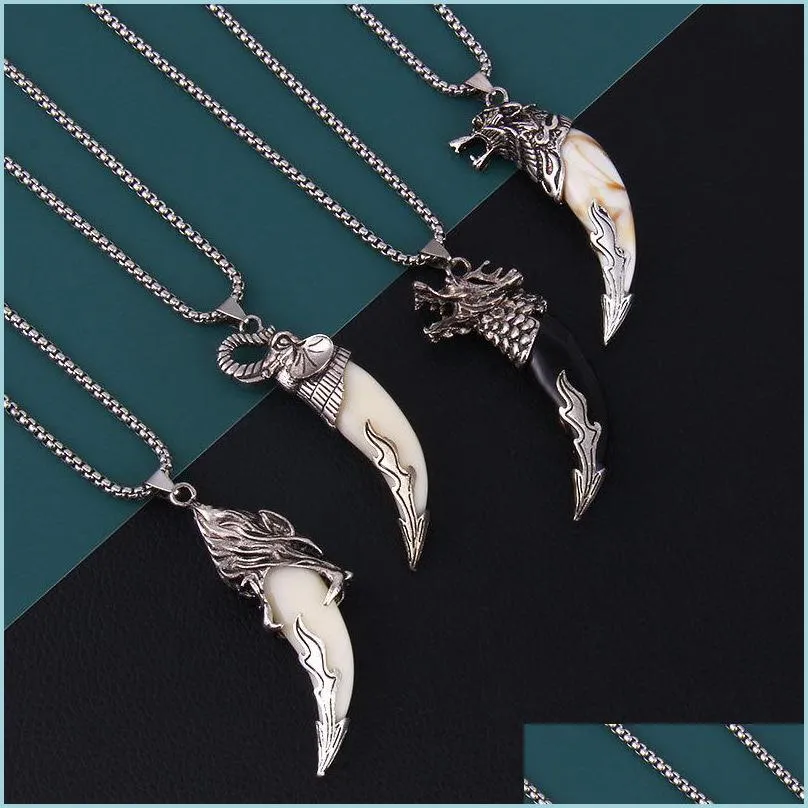 Anhänger Halsketten Mode Wolf Zahn Halskette Für Männer Lange Kette Vintage Schmuck Geschenk C3 Drop Lieferung 2021 Halsketten Anhänger Dhselle Dhsdr