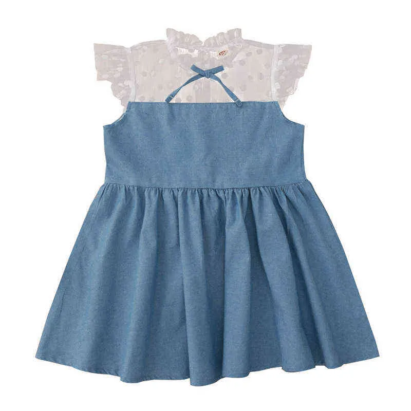 Vestidos de niña Summer Girl Dress Lace Polka Polka Dot sin mangas de algodón para niños ropa J220907