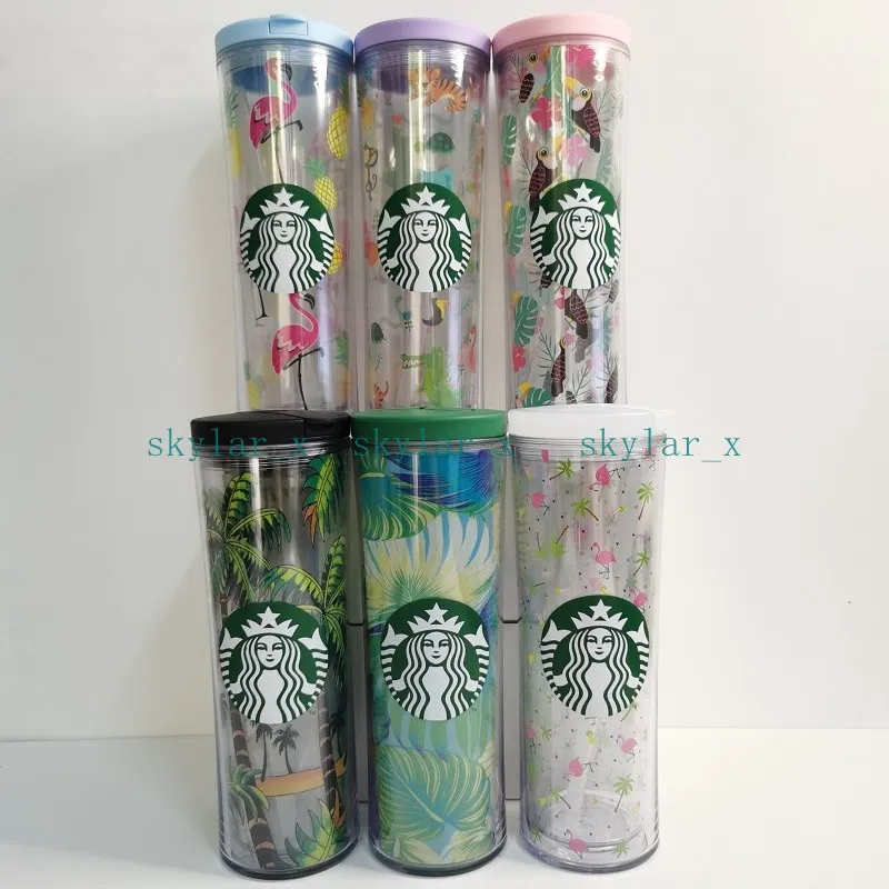 2022 Starbucks Tumblers de cart￳n de doble capa Copa aislada 710 ml Cubierta de bomba Copa de cuerpo de paja