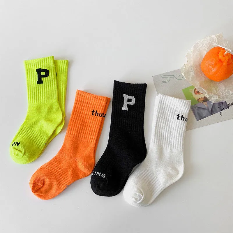 Socks Spring Summer Kids Sports Letters Print Child For Boys Bekväm Cotton Hiphop 4 Par 220919