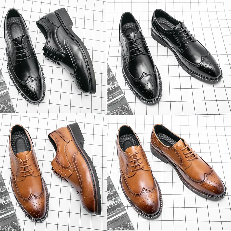 Bullock Men's Dress Shoes Luxo Italiano Oxford Moda Wingtip Preto Vestido de Casamento Preto e Marrom Plus Size 38-45