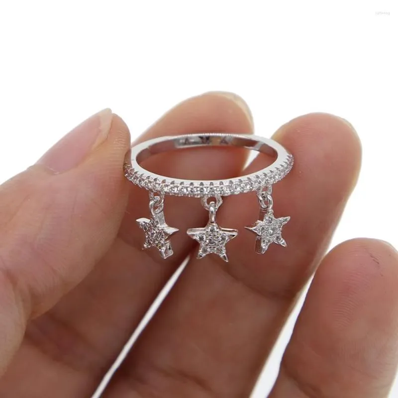 Cluster Rings Silver Color Fashion Jewelry Cz Paved Tiny Star Charm Ring For Lady Women Christmas Gift High Quality Cubic Zirconia