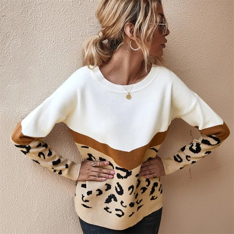 Frauenpullover Fashion Leopard Frauen Pullover Herbst Winter Ladies Oneck Full Sleeve Casual Pullover Stricke Frau Übergroße Pullover 220920