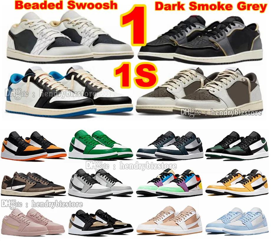 1S Low Dark Smoke Grå Basketbollskor 1 Beaded Reverse Mocha Pine Green Gold Toe Gym Röd vit Atmosphere darks Fragment Golf Royal Toe Herr Dam Sneakers Silar