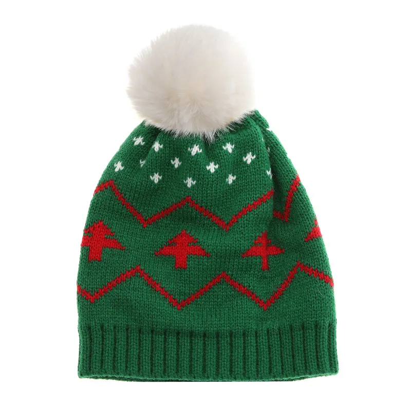 Pompom Fur Ball Knitted Kids Beanie Hats 2023 New Year baby Winter Knitted Xmas Gift Hat